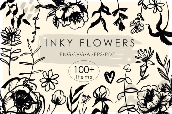 Download Ink Flowers Line Art SVG Bundle - Ink Collection