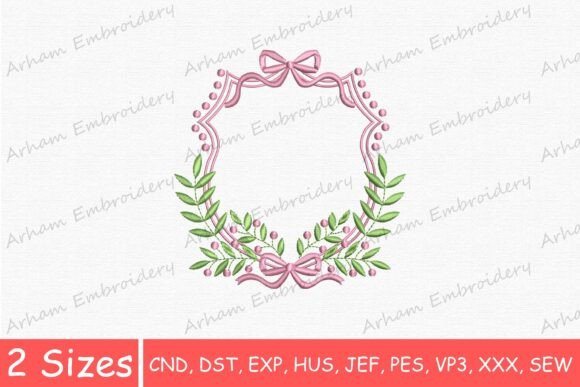 Download Pink Bow Frame with Leaves Monogram - Ink Collection