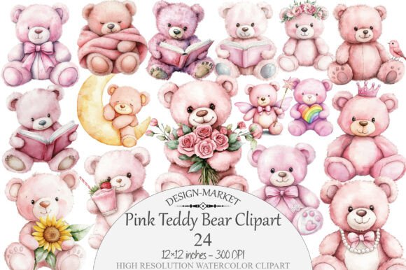 Download Watercolor Pink Teddy Bear Clipart - Ink Collection