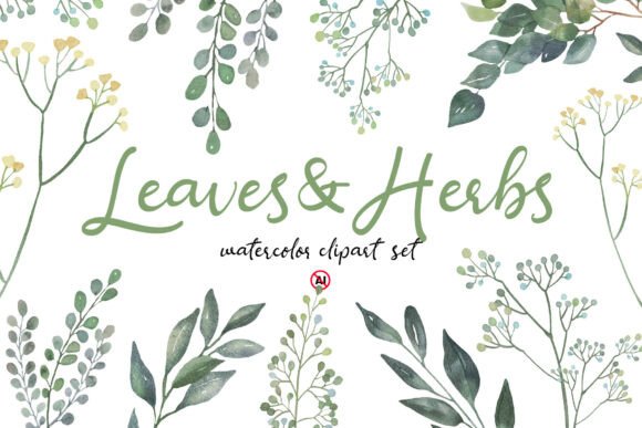 Download Watercolor Leaves &amp; Herbs Clipart Set - Set Collection